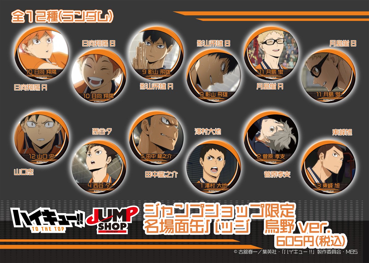 ハイキュー 名場面缶バッジ 烏野高校 日向 影山 菅原 月島 12種コンプリート ハイキュー!!」日向、影山、月島ら烏野メンバーの真剣なまなざし… 闘志