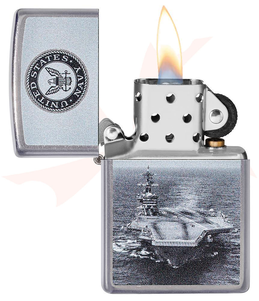 Zippo Lighter Street Chrome, Navy Aircraft Carrier - KnifeCenter