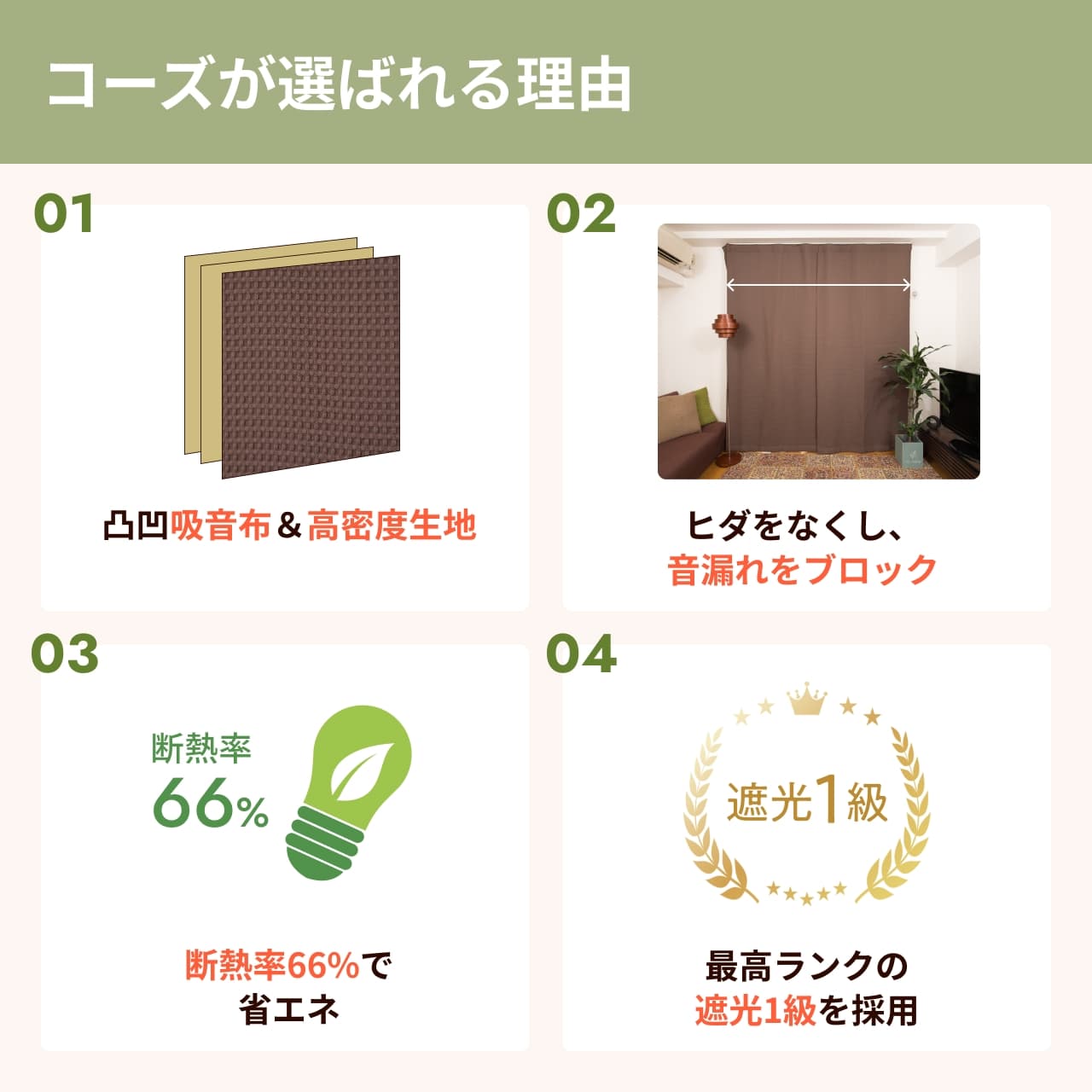 5重構造の防音カーテン コーズ イージーオーダー 幅141-160cm 丈121