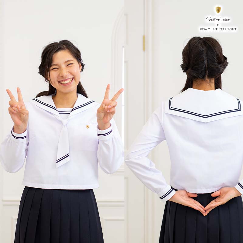 直線浅三角型 ホワイト紺2本線セーラーえり RISA Edge | 制服通販リサ