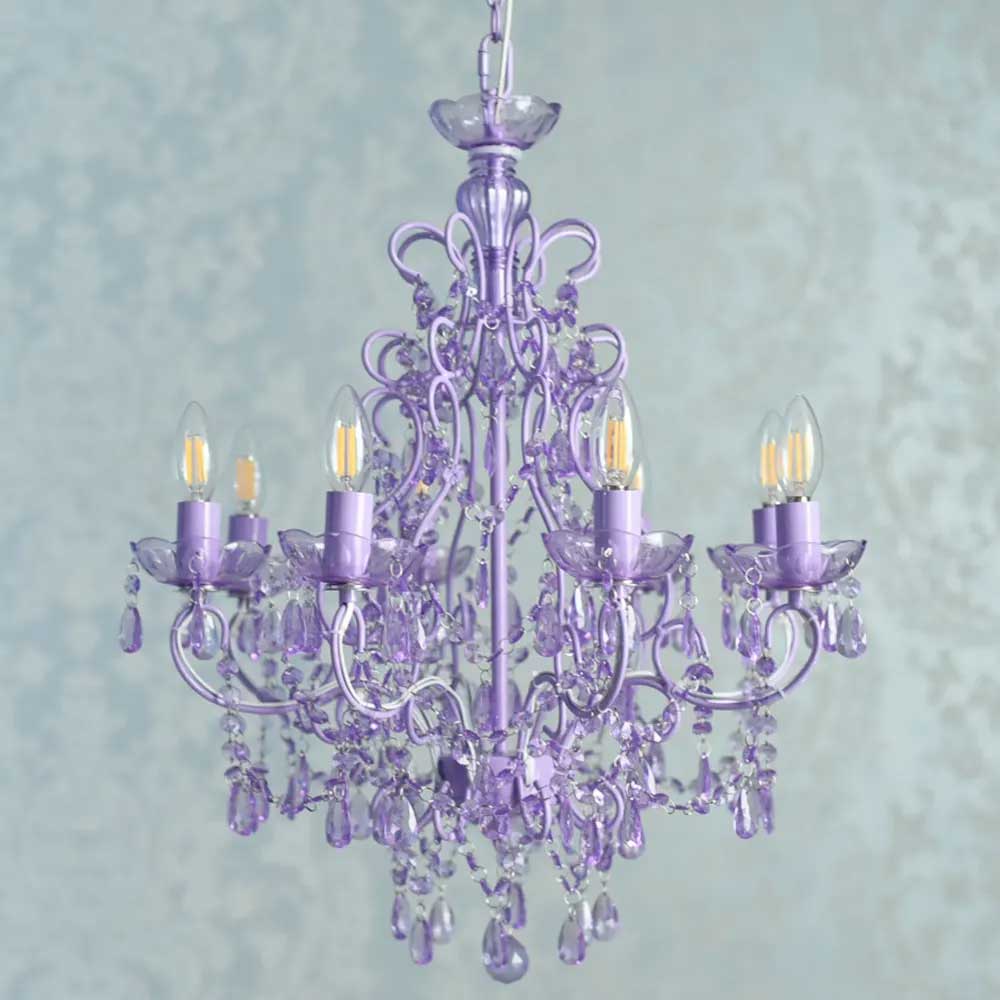 シャンデリア LED 8灯 ラベンダー 引掛シーリング取付 かわいい