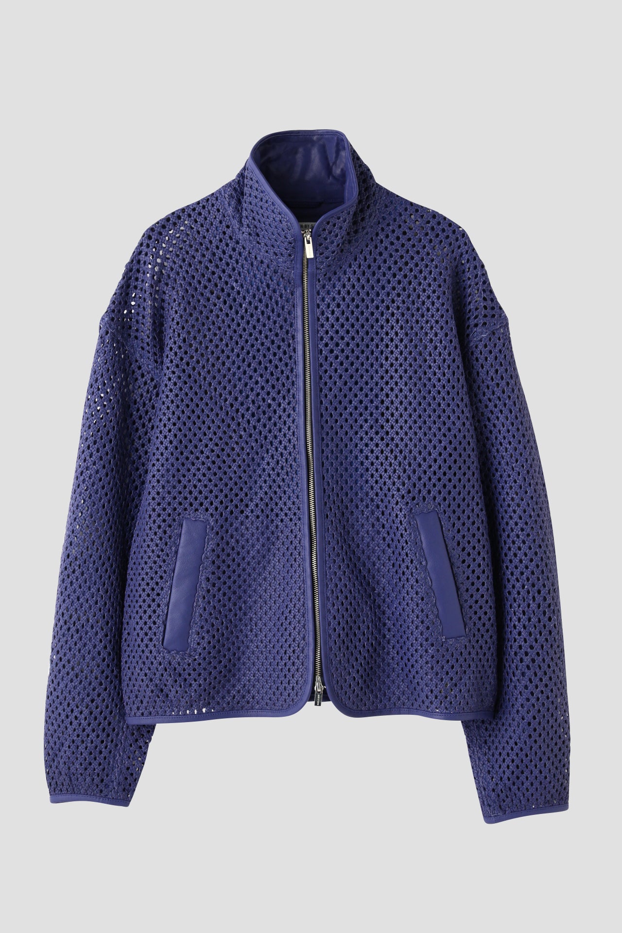 STAND COLLAR MACRAME LEATHER BLOUSON - Goat leather - | SEVEN BY SEVEN