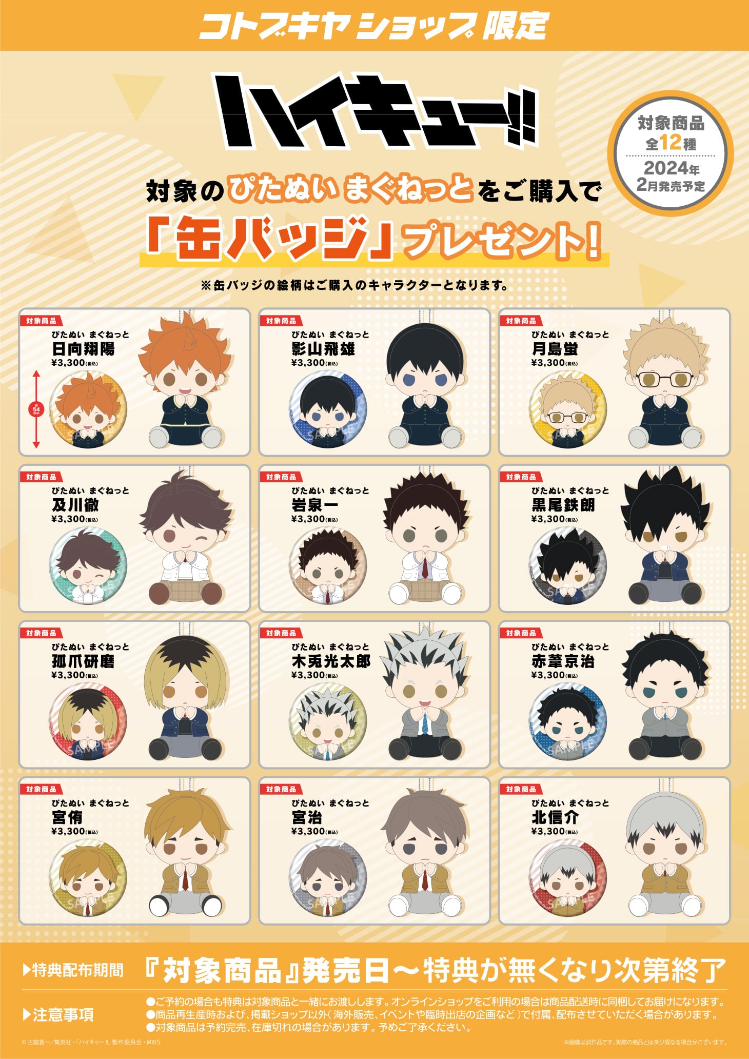 限定特典付き】ぴたぬい まぐねっと 月島蛍｜コトブキヤオンラインショップ