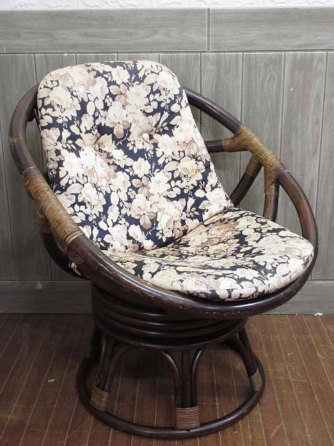 楽天市場】【中古】 ラタン アームチェア クッションチェア 肘掛け付