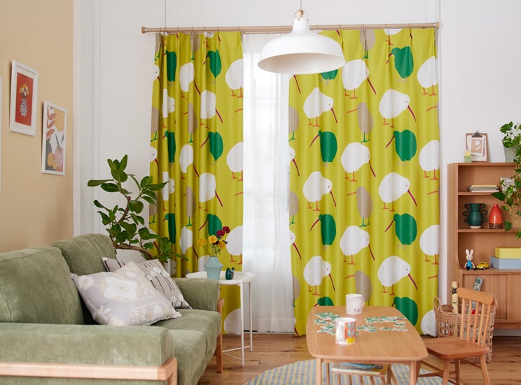 スミノエ 2級遮光カーテン デザインライフ TEKUTEKU KIWI テクテク