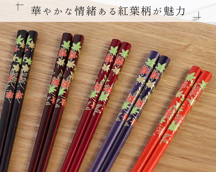 箸 おしゃれ 日本製 5膳組 抗菌 食洗機対応 もみじ塗箸 5色set 22.5cm