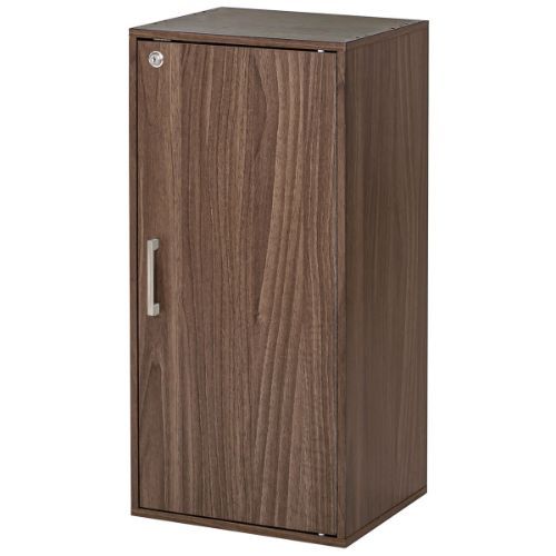 ぼん家具 カラーボックス 扉付き 鍵付き 3段 収納ラック 木目柄 スリム