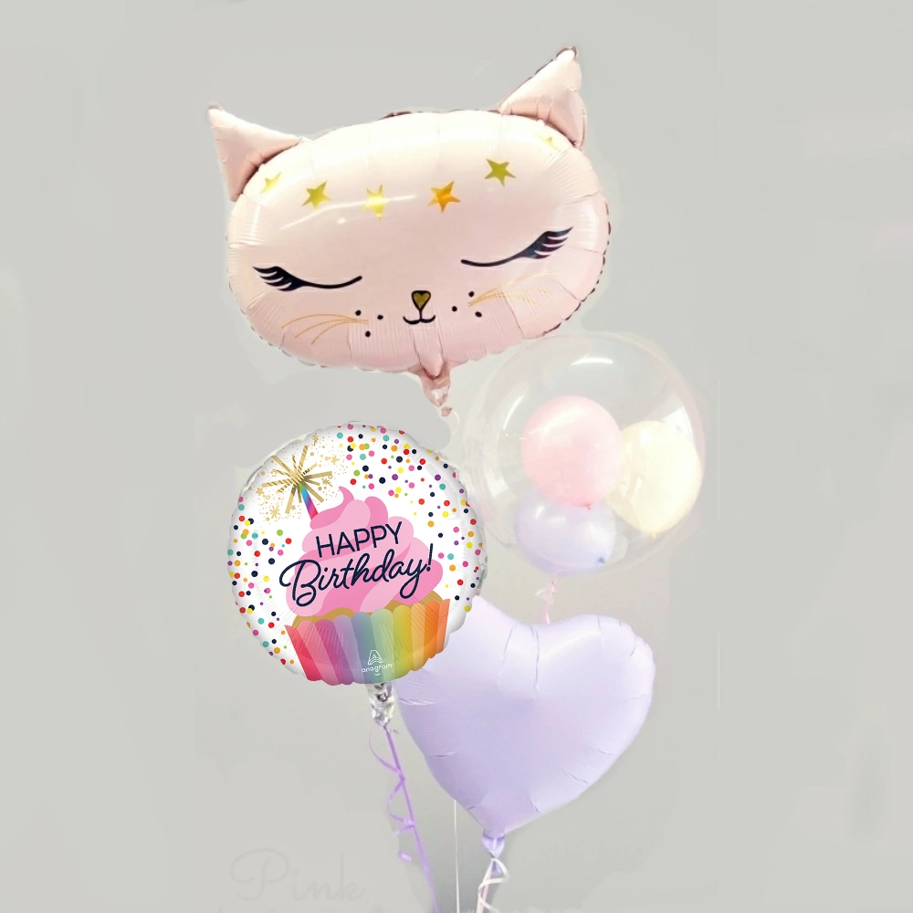 バルーンギフト バルーン電報 誕生日 大人 女性 名入れ ねこ 猫 ピンク