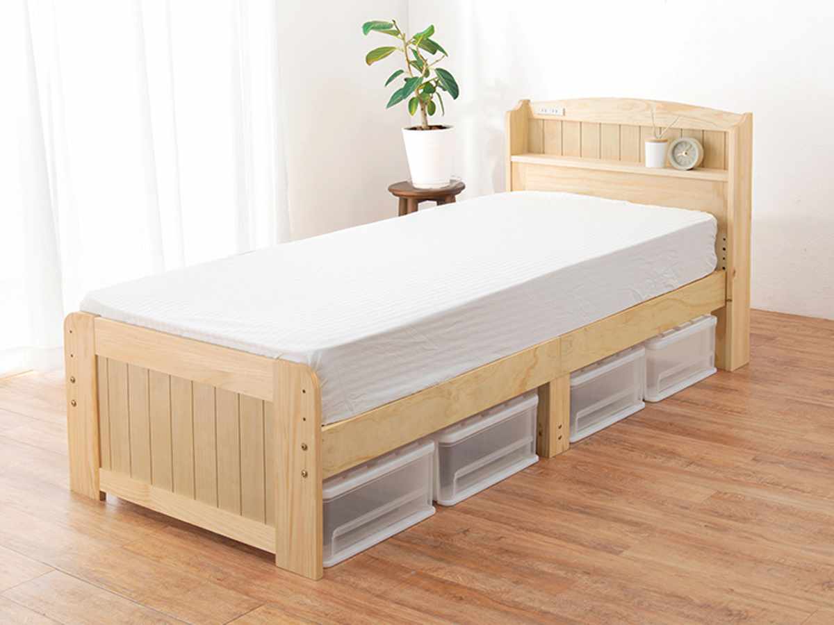 すのこベッド セミシングルショート ボンネルマットレス付 宮棚 2口