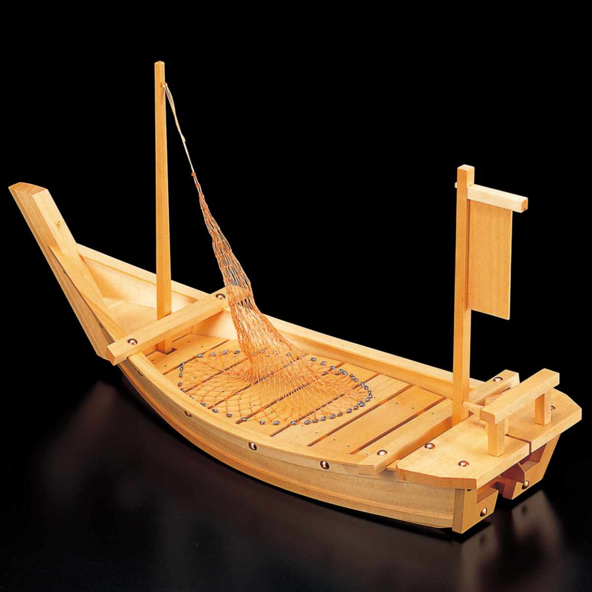 福井クラフト 盛器 木製 2.5尺 玄海大漁舟 網付き 舟形 皿 食器 刺身