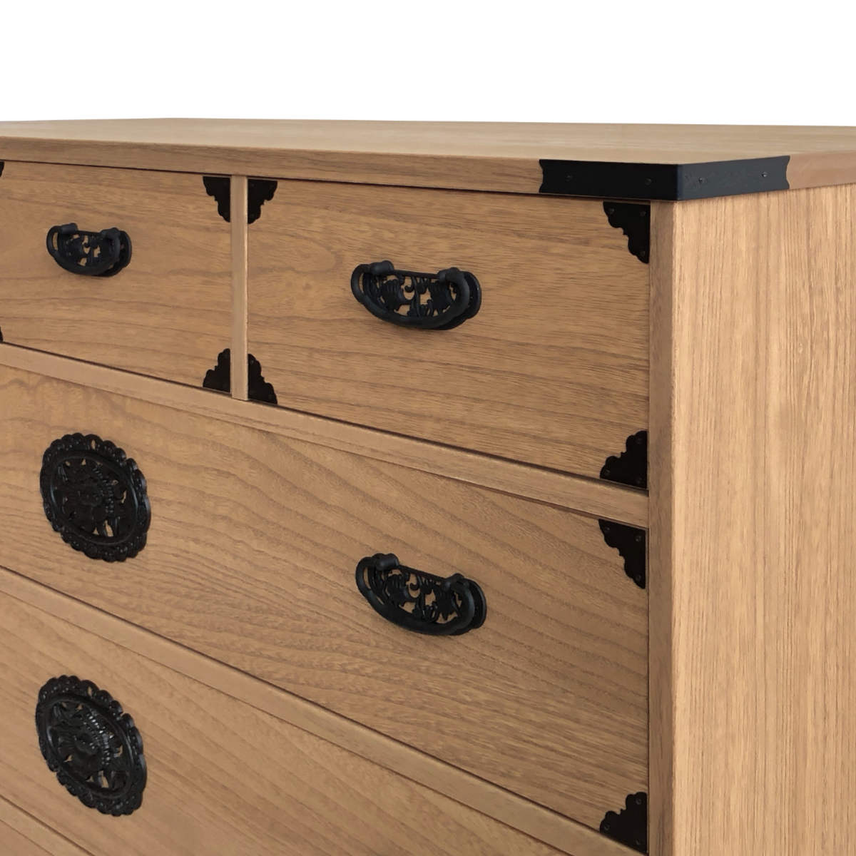 マーゼルン 総桐 民芸たんす 幅100cm 4段 焼桐調オイル仕上げ （ 桐