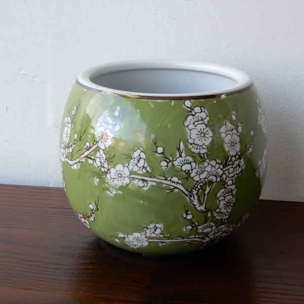 火鉢 小梅/黄色・緑 花器 和モダン 梅 うめ 小花 花 陶器鉢 水鉢 鉢