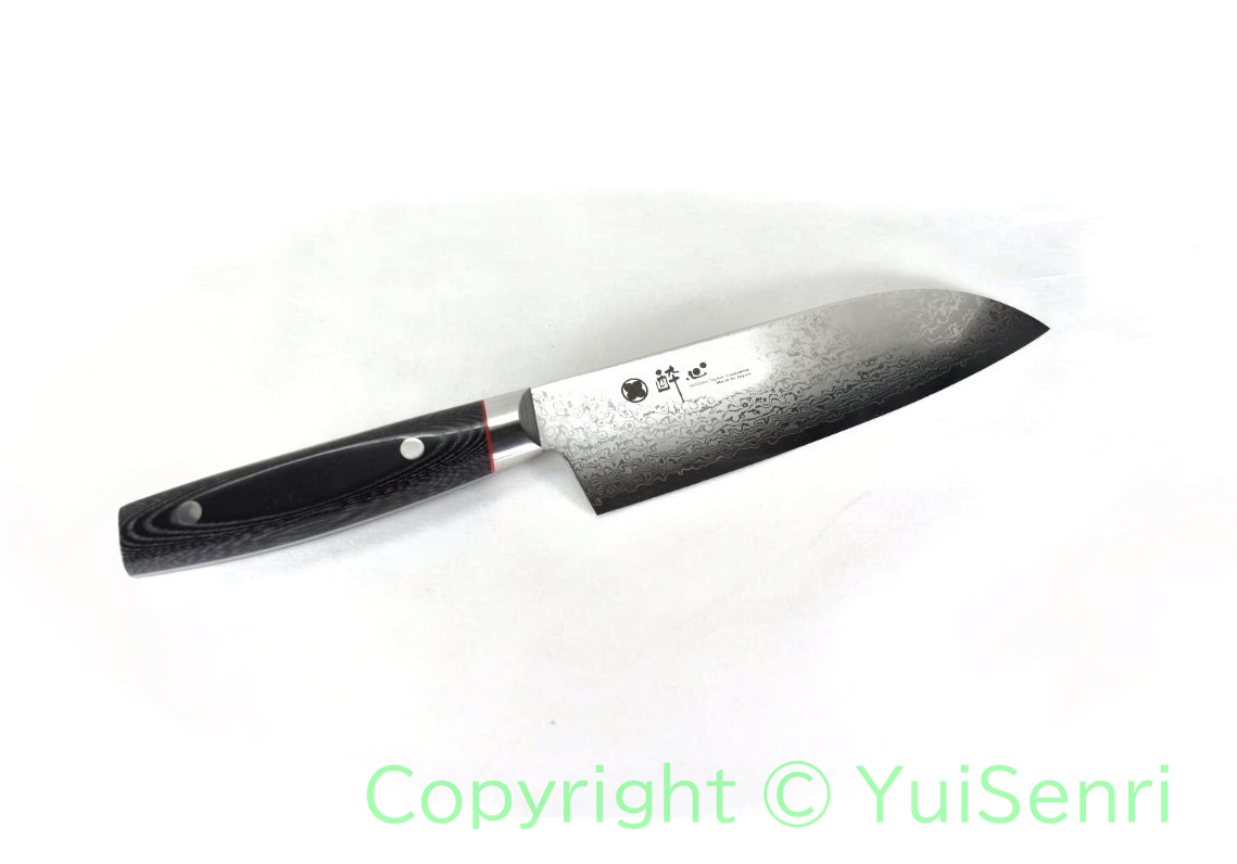 光一作《森本刃物》安来鋼白紙2号割込 本霞 和三徳 170 mm【紫檀丸柄