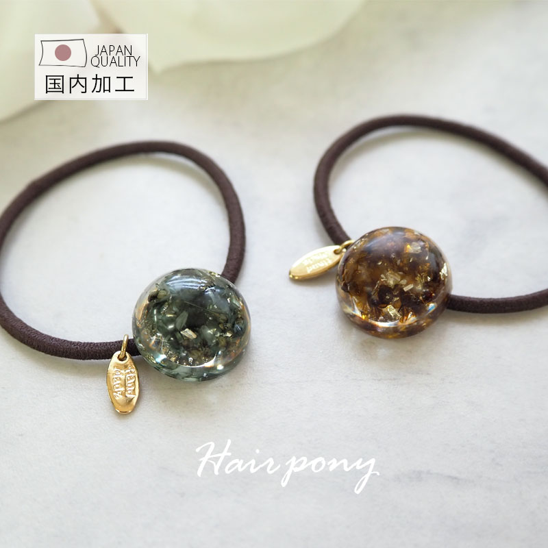 BLAZE ヘアゴム ラウンド かすみ草 箔 ゴールド プレート レジン 花