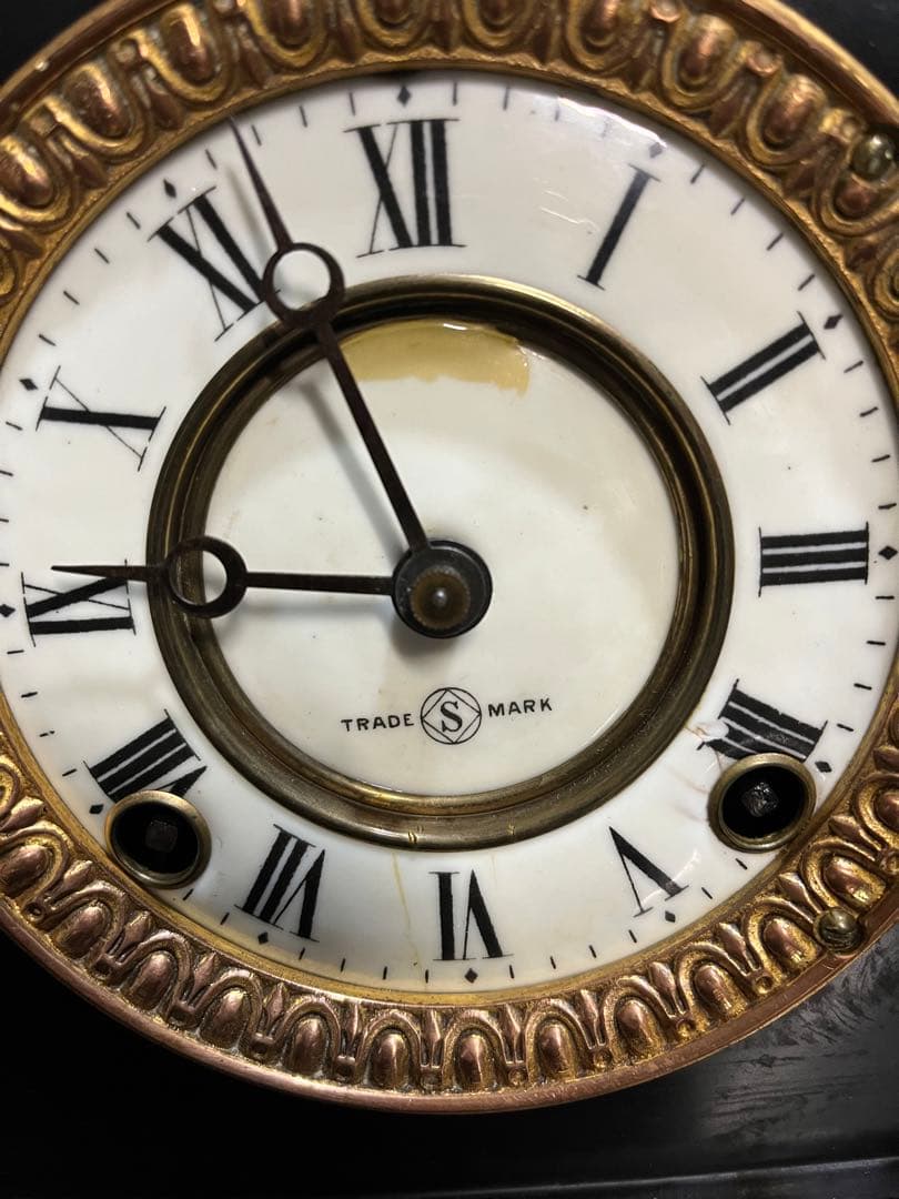 アンティーク置き時計、精工舎鉄製置き時計、14K使用、ゼンマイ