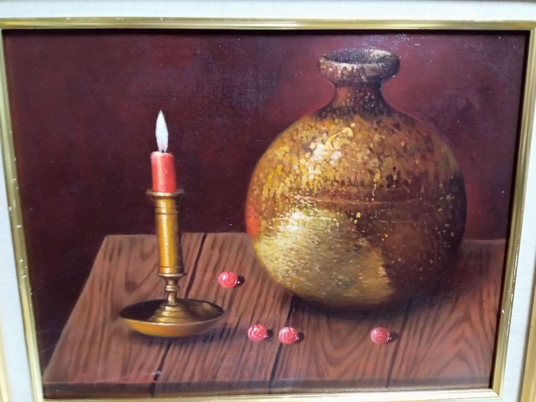 山下朝弘の壺とローソクＦ６号です素敵な作品です