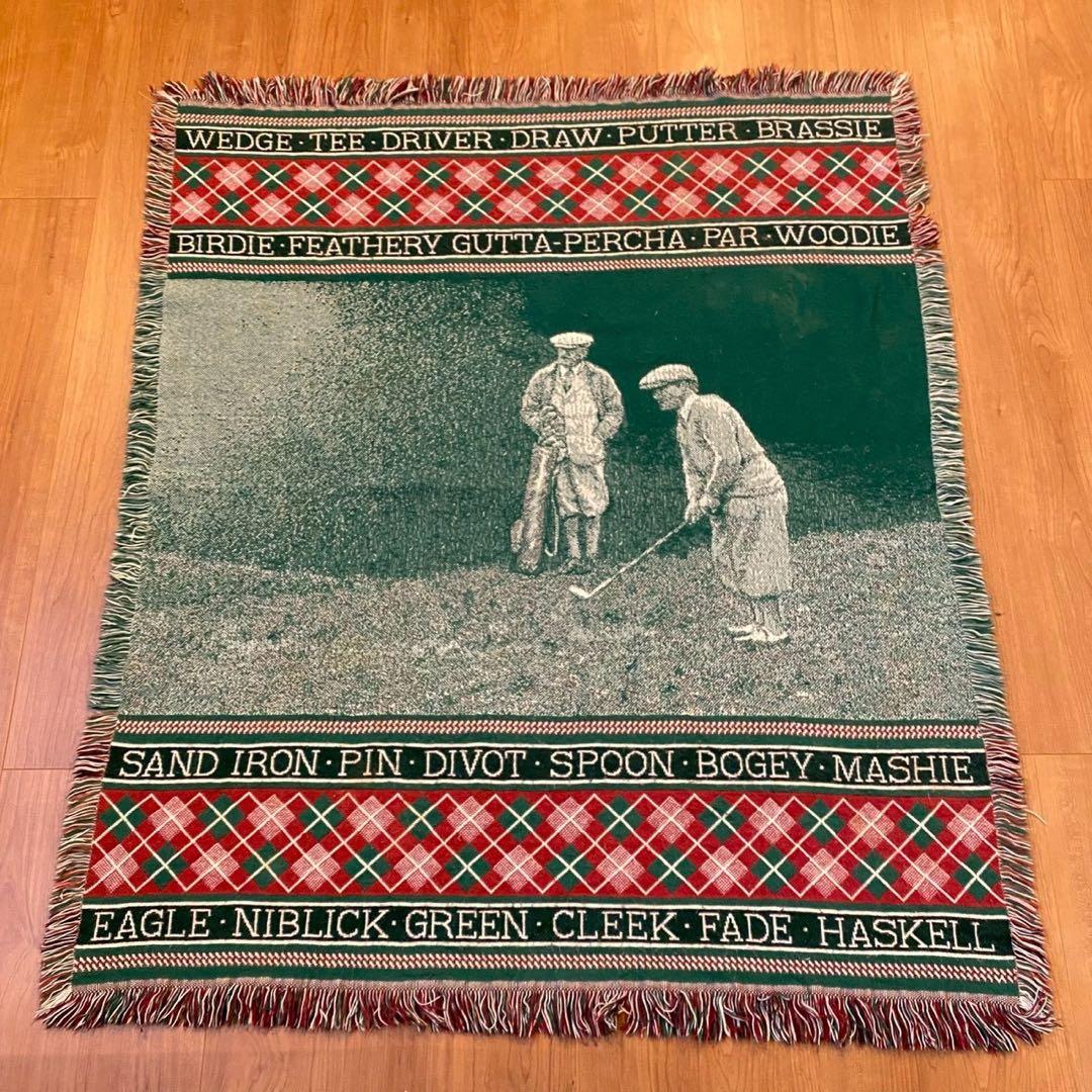 ヴィンテージ ゴブラン織り ラグ ゴルフ柄 アーガイル 138x118 両面配色 ヴィンテージ ゴブラン織り ラグ ゴルフ柄 アーガイル 138x118 両面