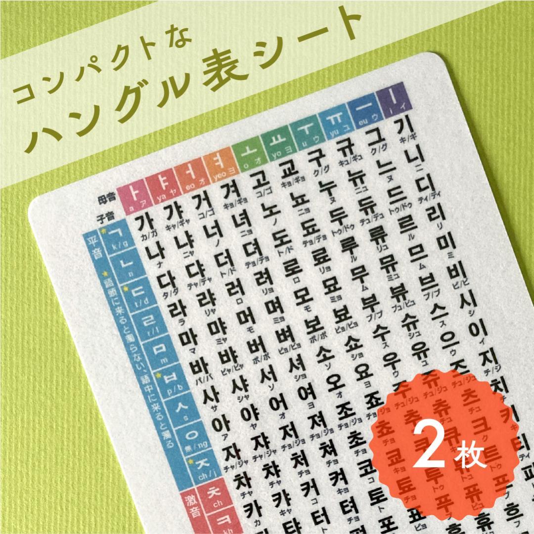 韓国語 コンパクトなハングル表シート 2枚 - メルカリ
