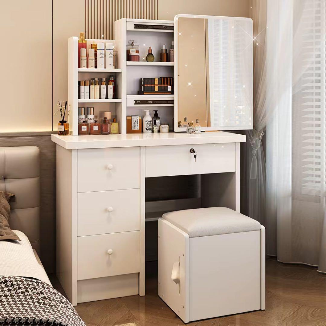 (本日限定)ドレッサー 鏡付き 椅子付き LEDなし 化粧台 ドレッサー 三面鏡 スツールセット 安い 鏡台 椅子付き 化粧台 メイク