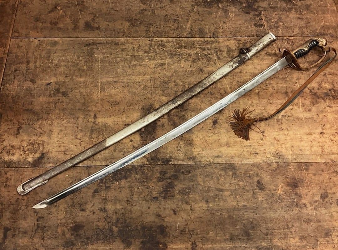 【当時物】日本軍 帝国陸軍 軍刀 指揮刀 模造刀 模造刀身 サーベル【刀緒付②】 当時物】旧日本軍 帝国陸軍 軍刀 指揮刀 模造刀 模造刀身 サーベル【刀