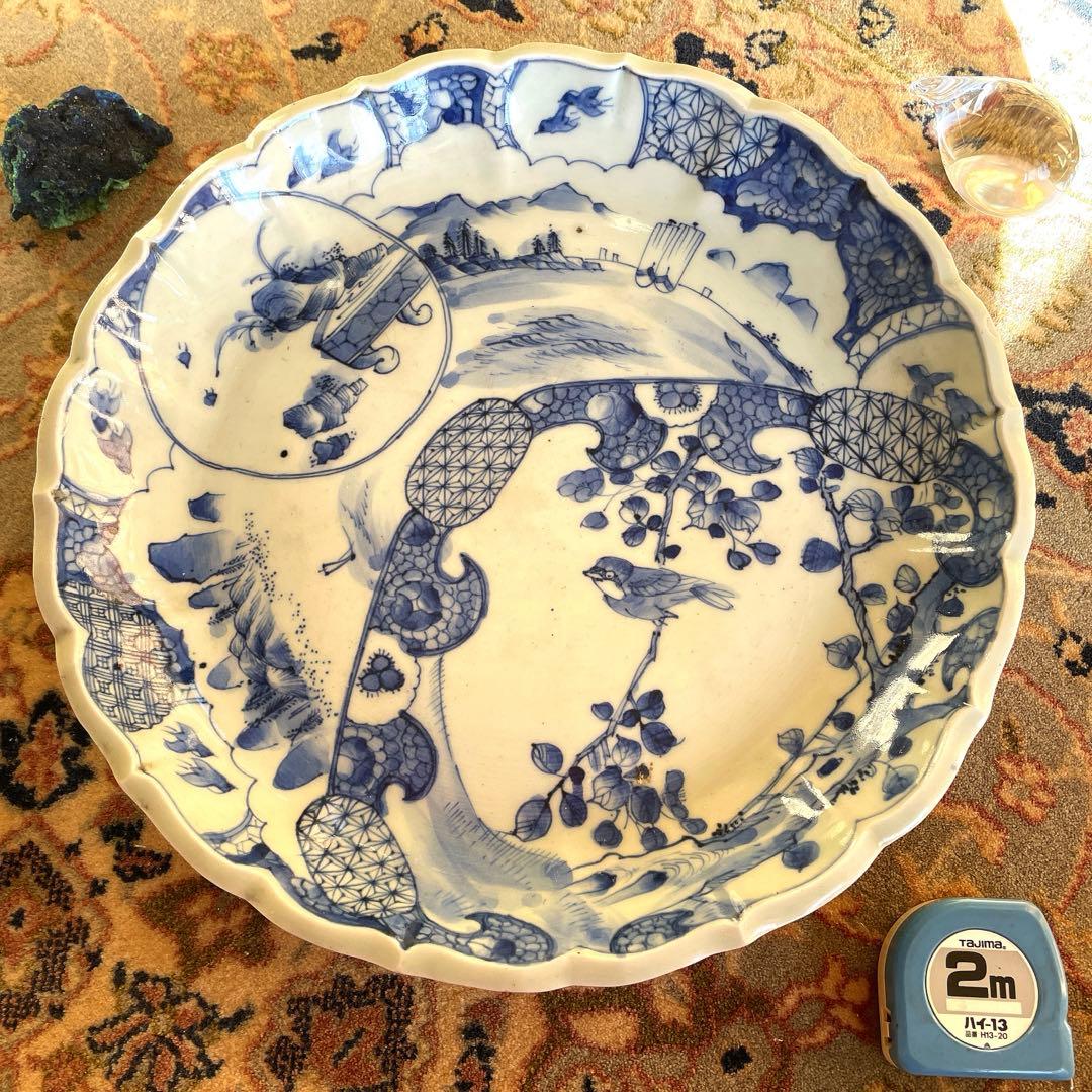 江戸末期　古伊万里 染付 幕末大皿 楼閣山水鳥文 古伊万里 染付 楼閣山水文 平鉢皿 江戸後期 D204 | iichi 日々の暮らし