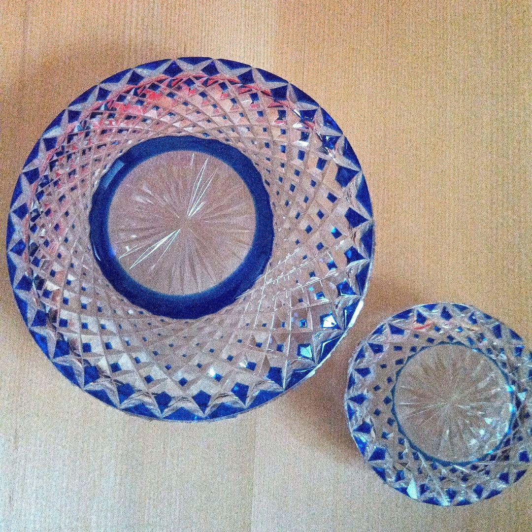 保谷クリスタル瑠璃被切子向付　十客