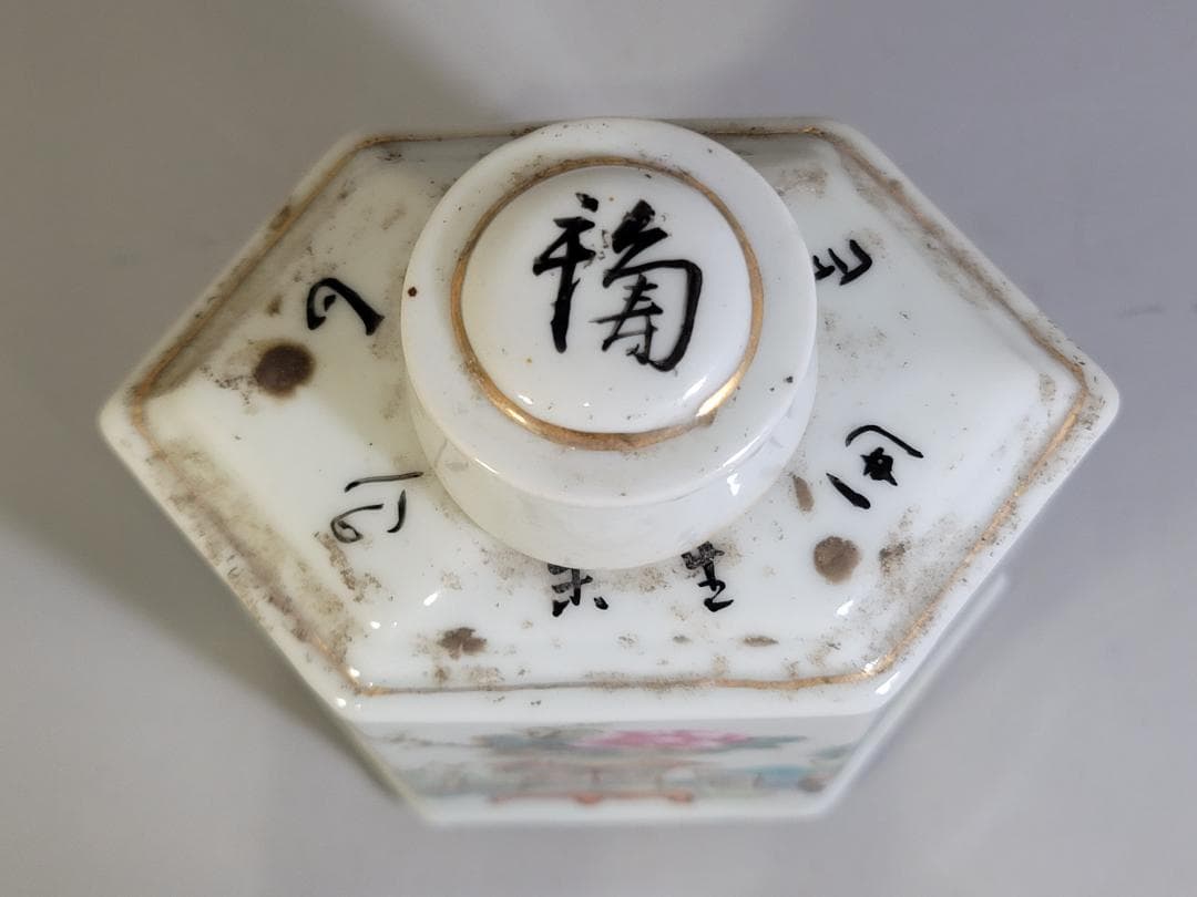 中国 色絵 花盆絵 六方 茶壷 DT448 - メルカリ