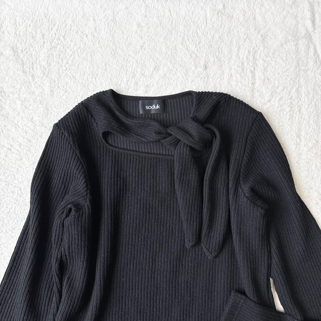 soduk スドーク リボン ボウタイ ニットblack セーター ブラック