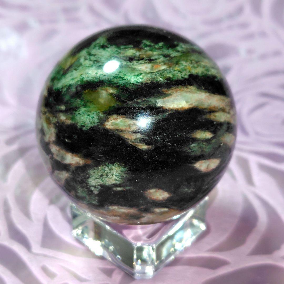 激レア 天然石✨桜瑪瑙 グリーンマイカ共生✨キラキラ スフィア - メルカリ