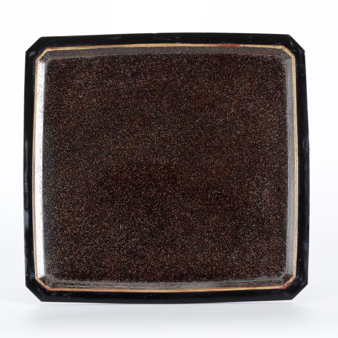 時代漆器 黒漆金蒔絵 花車文 ー段重箱 共箱付 菓子器 御節料理 古美術