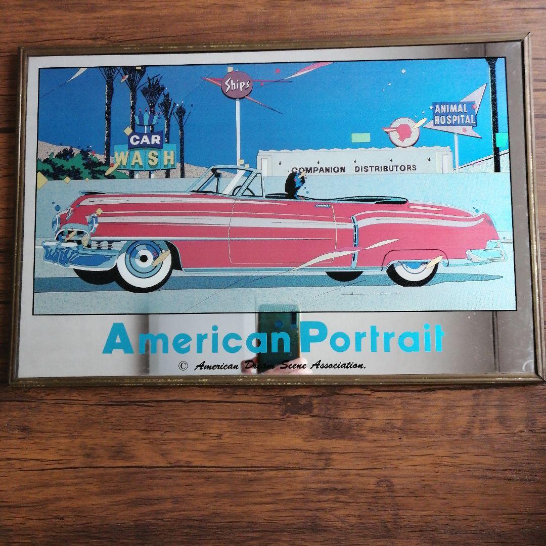 鈴木英人　レトロ　American Portraitアメ車　パブミラー 当時モノ 希少】EIZIN SUZUKI 鈴木英人 インテリア ミラー - メルカリ