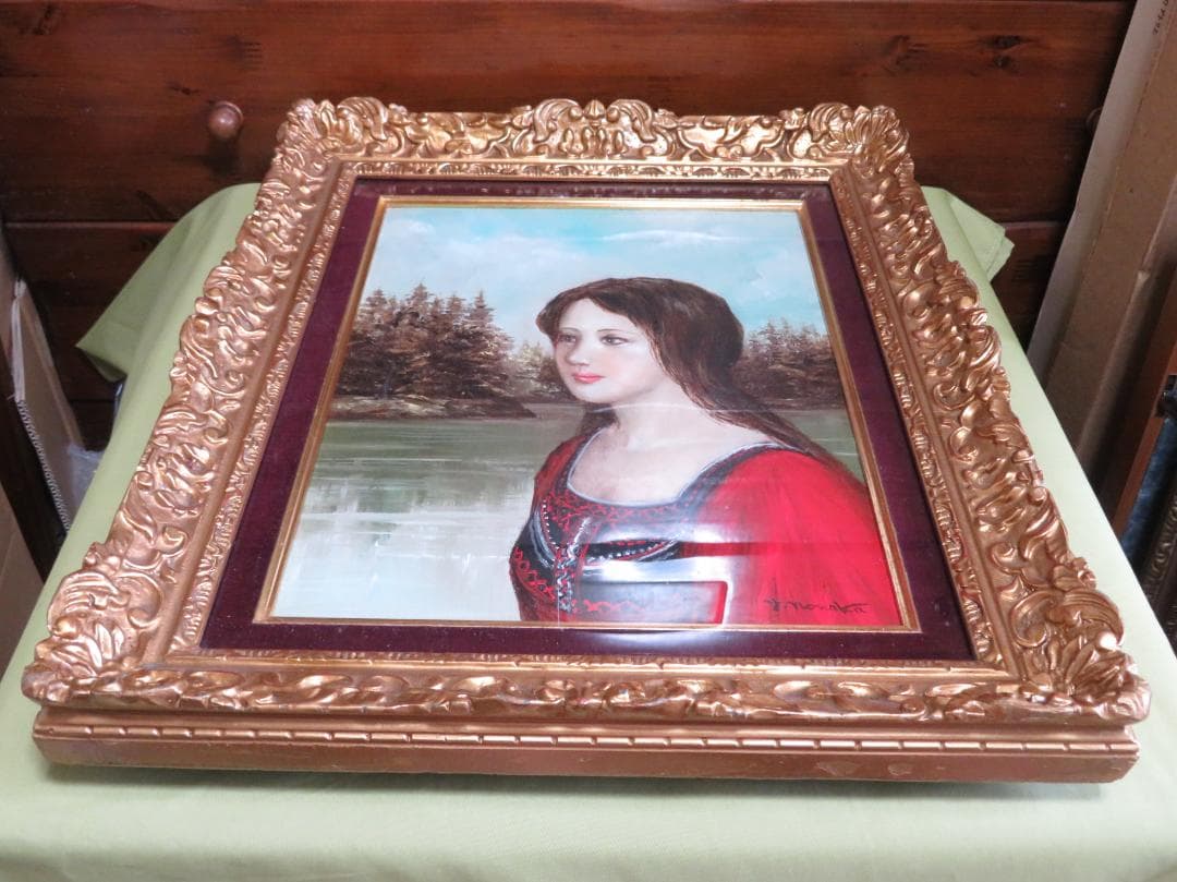 能仲ヤツヲ「湖の女」油彩F6号モダンアート会員叙情とロマンの世界