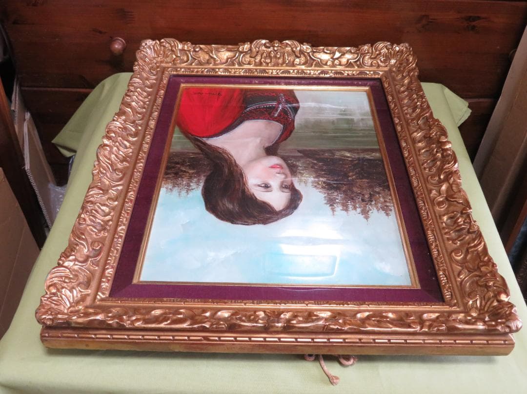 能仲ヤツヲ「湖の女」油彩F6号モダンアート会員叙情とロマンの世界