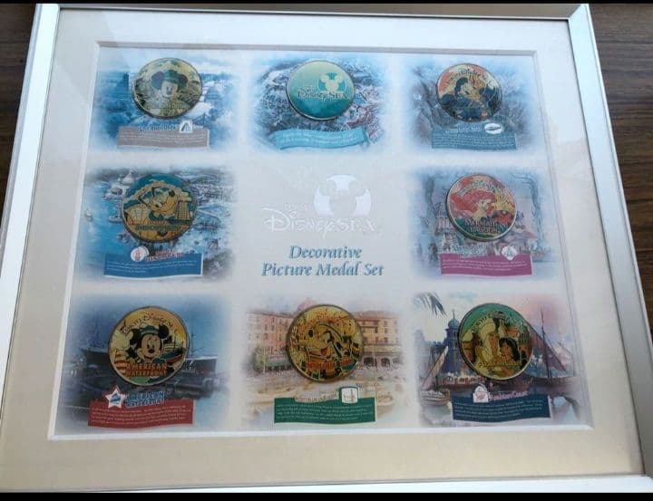 ディズニーシー開業オープン記念デコラティブピクチャーメダルセット　額入り　未使用 ディズニーシー開業オープン記念デコラティブピクチャーメダルセット