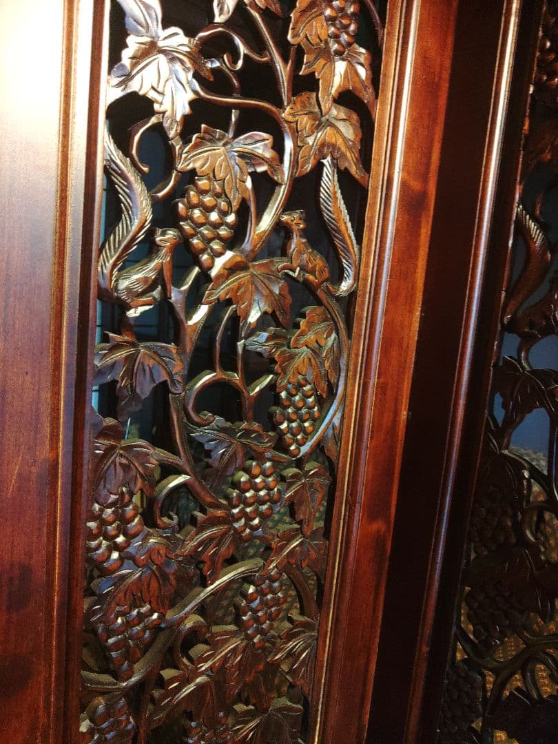 希少 パーテーション 透かし彫り 衝立 無垢 間仕切り 4連 ヴィンテージ