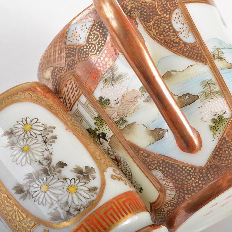 九谷焼 色絵金彩 加賀国 デミカップ 谷口製 酒杯 2点 合せ箱 V R7000