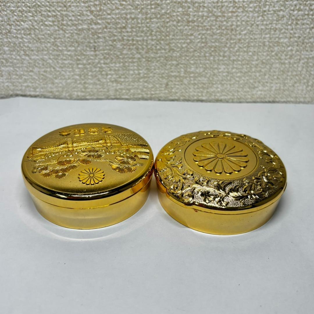 受賞記念 麒麟朱肉 皇室 菊紋章入り 印鑑 朱肉入れ 24KGP 2個セット