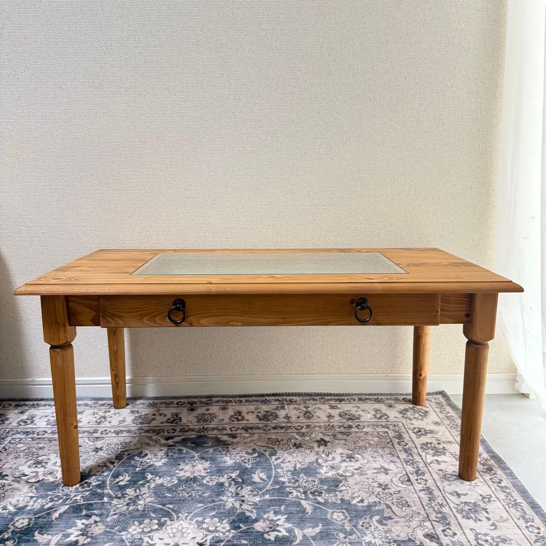 木製ガラス天板 長方形ローテーブル　ナチュラル ヴィンテージアンティーク g1798]Tallo センターテーブル[アンティークライン] ガラステーブル