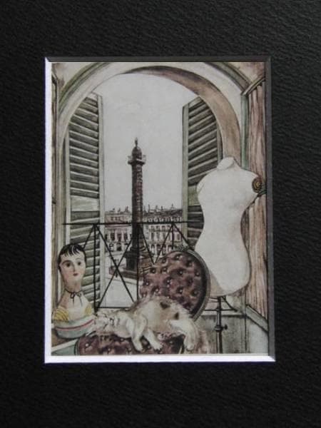 藤田嗣治、【ヴァンドーム広場】、希少画集画、新品高級額・額装付