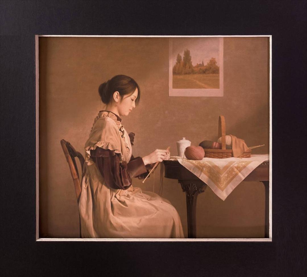 森本草介、【休日】、希少な額装用画集画、新品高級額 額装付、状態