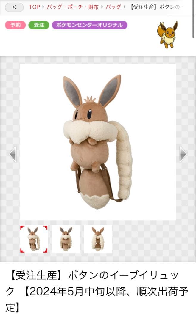 ボタンのイーブイリュック Pokemon ポケモンセンター - メルカリ