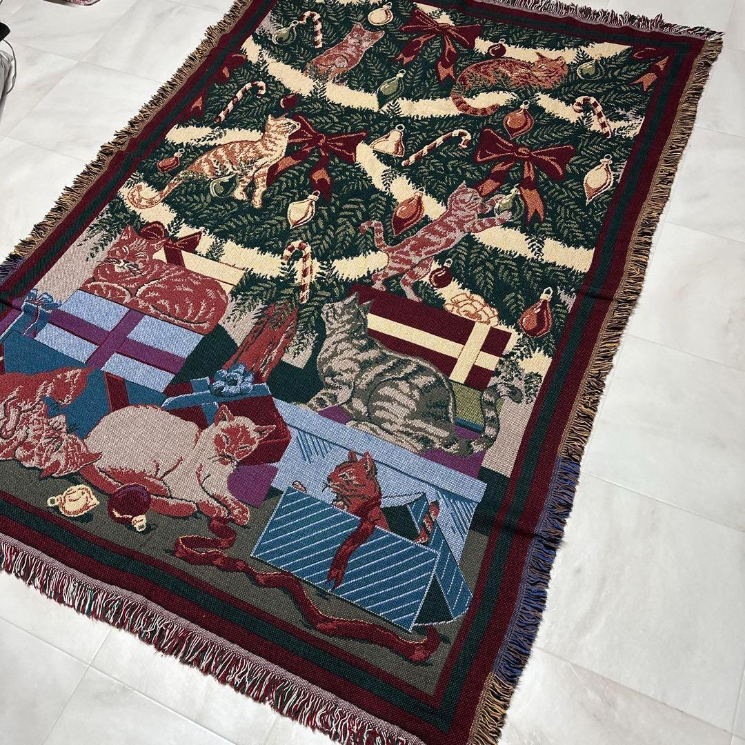 猫　クリスマス　マルチカバー　ソファーカバー　ヴィンテージラグ　180x123 クリスマス マルチカバー ソファカバー ヴィンテージラグ 141x117 | Beo