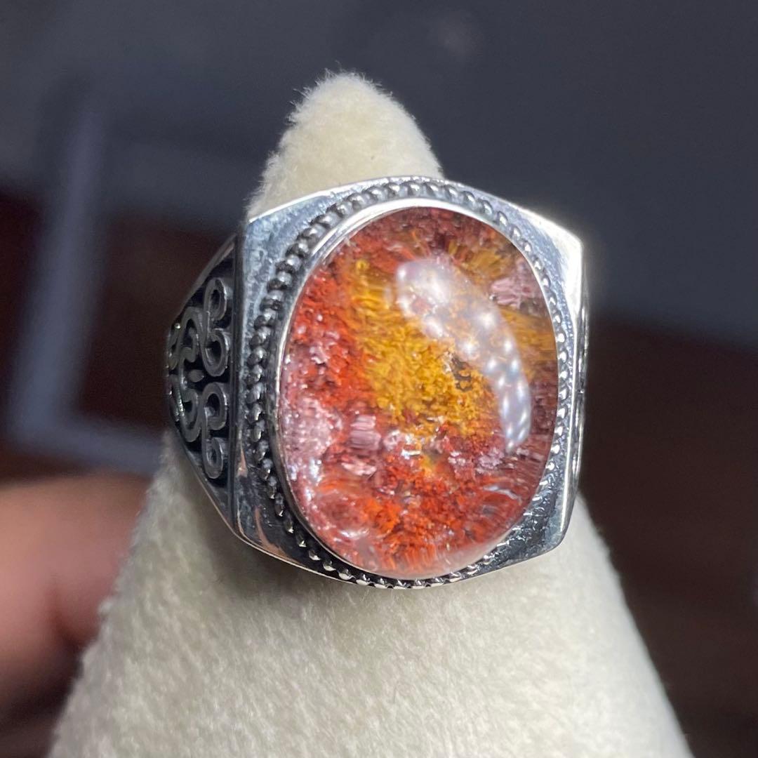 天然石リング　ガーデンクォーツ　赤黄ピンク　17*13mm SV925刻印 Gardenquartz ガーデンクォーツ リング（ピンク） 【1点限定