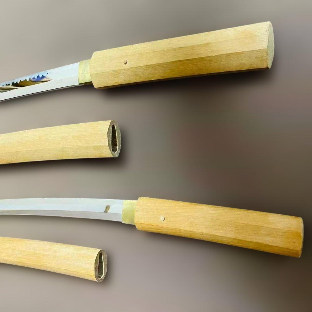 高級模造刀 白鞘 のたれ刃紋 2本セット 打刀 脇差 インテリア （刀7