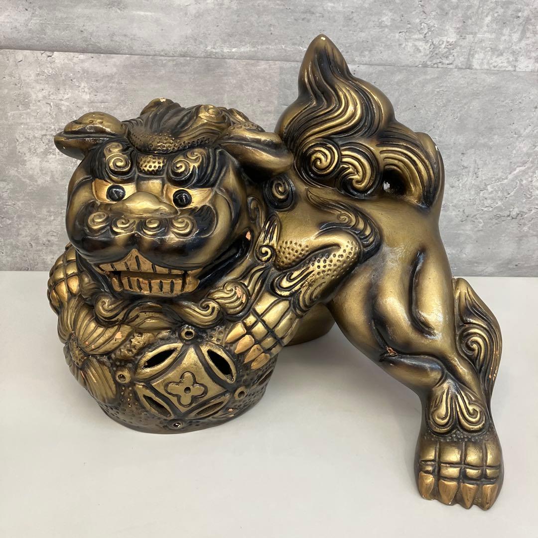 昭和レトロ シーサー 置物 金の玉乗り獅子 狛犬 獅子 縁起物