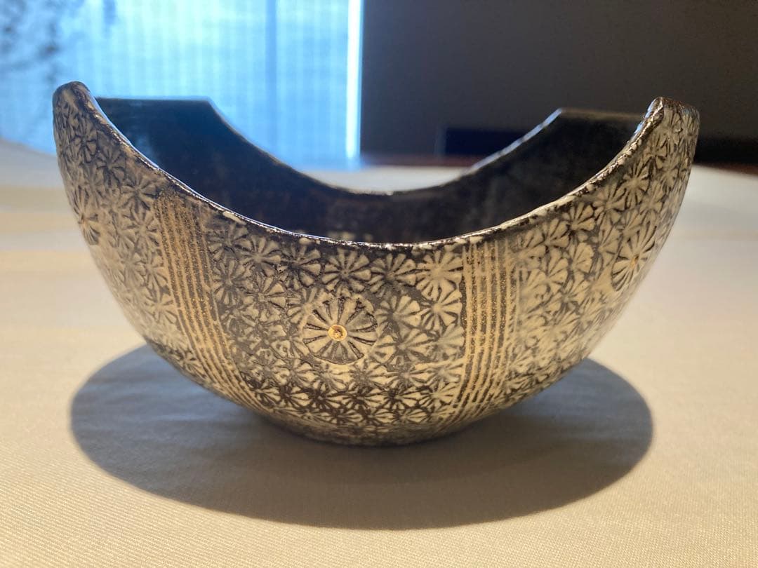 京焼 金彩三島 変わり鉢 4個セット (15cm×12cm)高さ7cm KAMIYAMA GOLD YOUHEN POT【金窯変 丸鉢 4号】ROUND TYPE 13cm×8cm