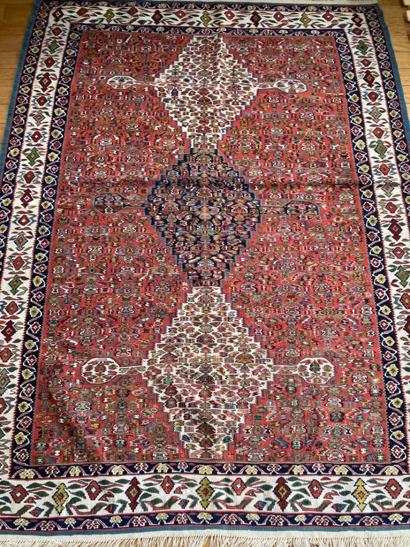 【在庫一掃セール】セネ キリム ウール 176cm×133cm キリム玄関マット 黄色 108×82cm イラン・セネ（サナンダジ）産