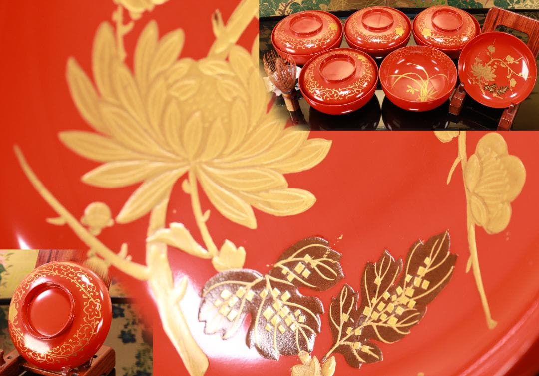 BJ120　時代輪島塗　四君子図蒔絵　吸物椀　五客　木製　茶道具 懐石 会席 kaisekidoug-58_1.jpg?v=