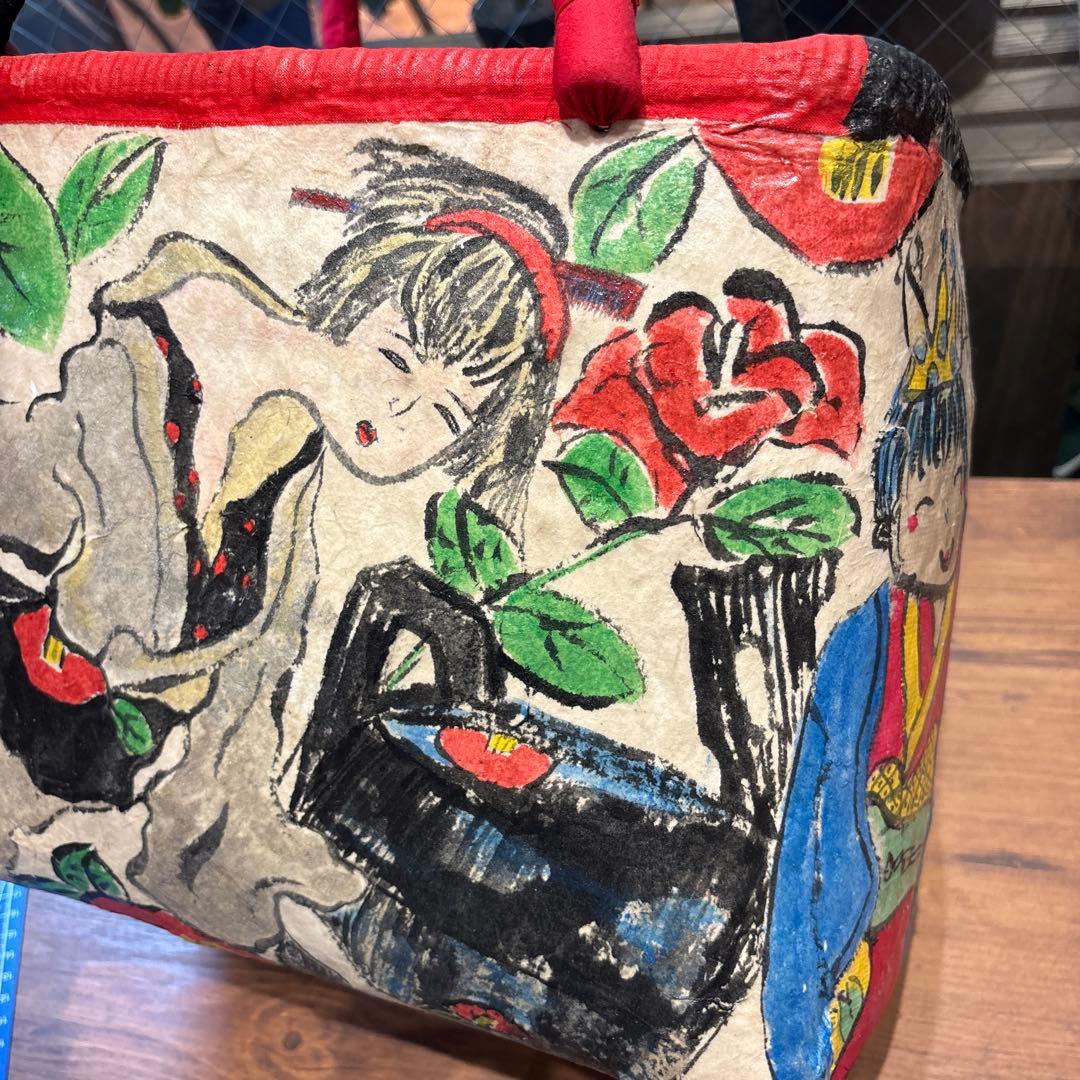 トートバッグ 和紙 昭和レトロ 風神雷神 妖怪 カゴバッグ