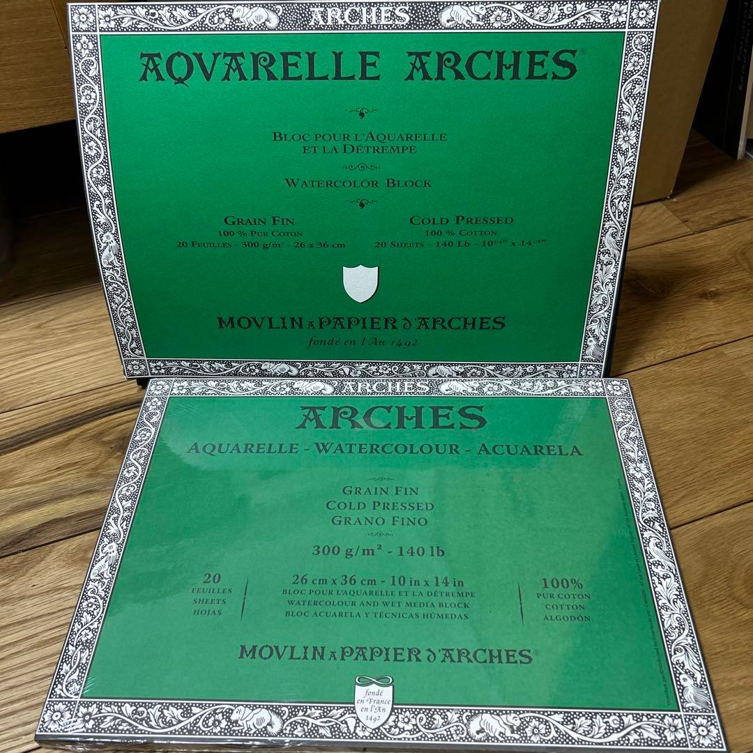新品*総額¥27720- アルシュ ARCHES アルシュ水彩紙 細目× 2冊 アルシュ水彩紙 ブロック 300g細目23X31 20枚｜画材・文具雑貨の通販